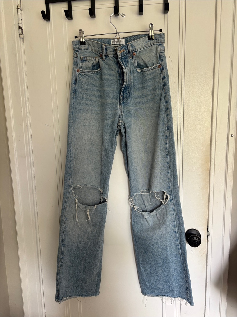 Zara Light Blue Wide Leg Distressed Jeans